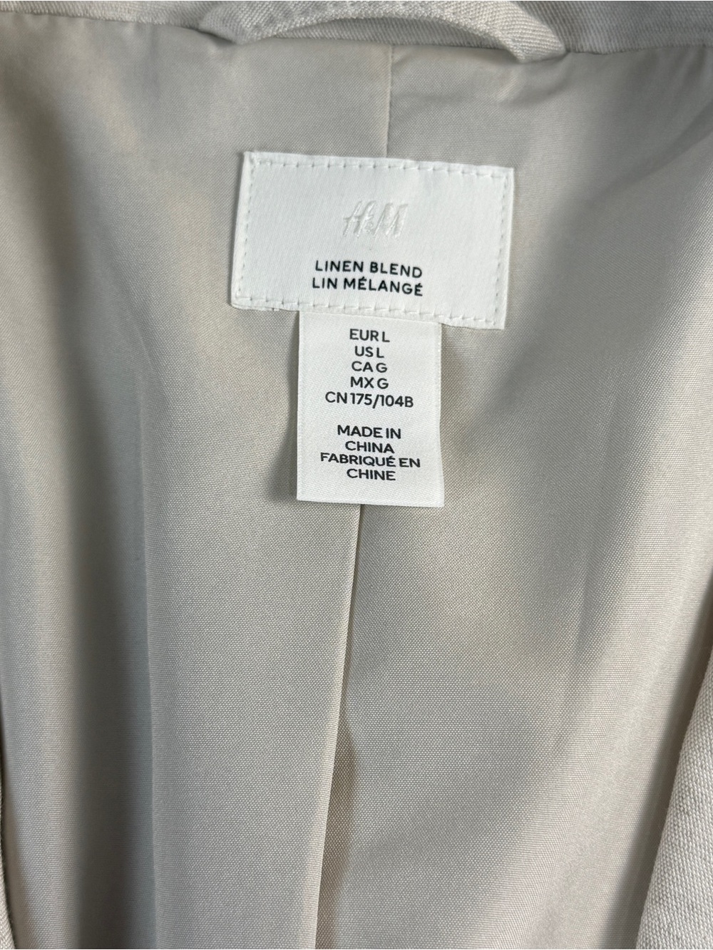 H&M Linen Blend Blazer Women’s L Beige Oatmeal Single Button Lightweight - Picture 4 of 12